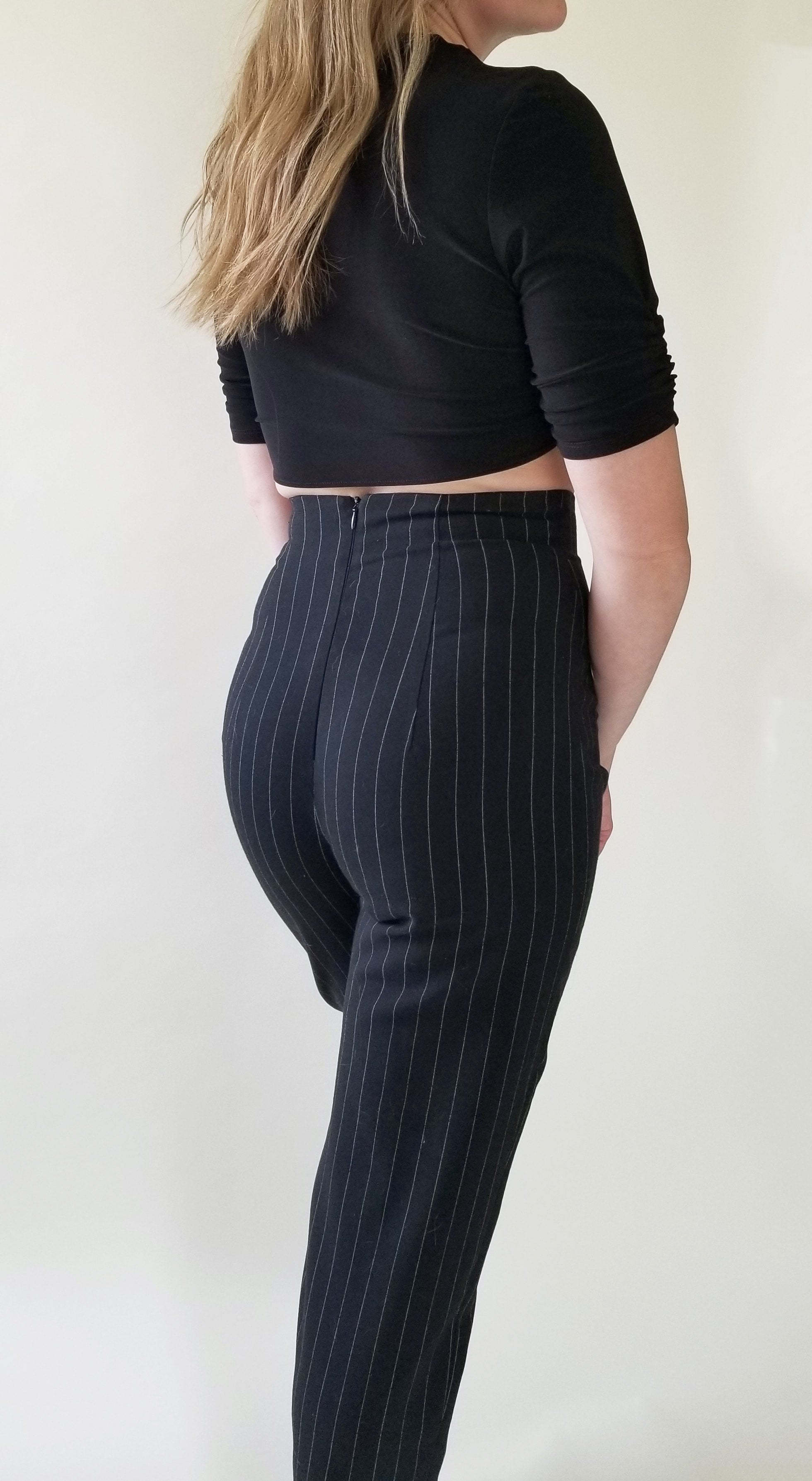 Dark navy high waist pinstripe skinny pants