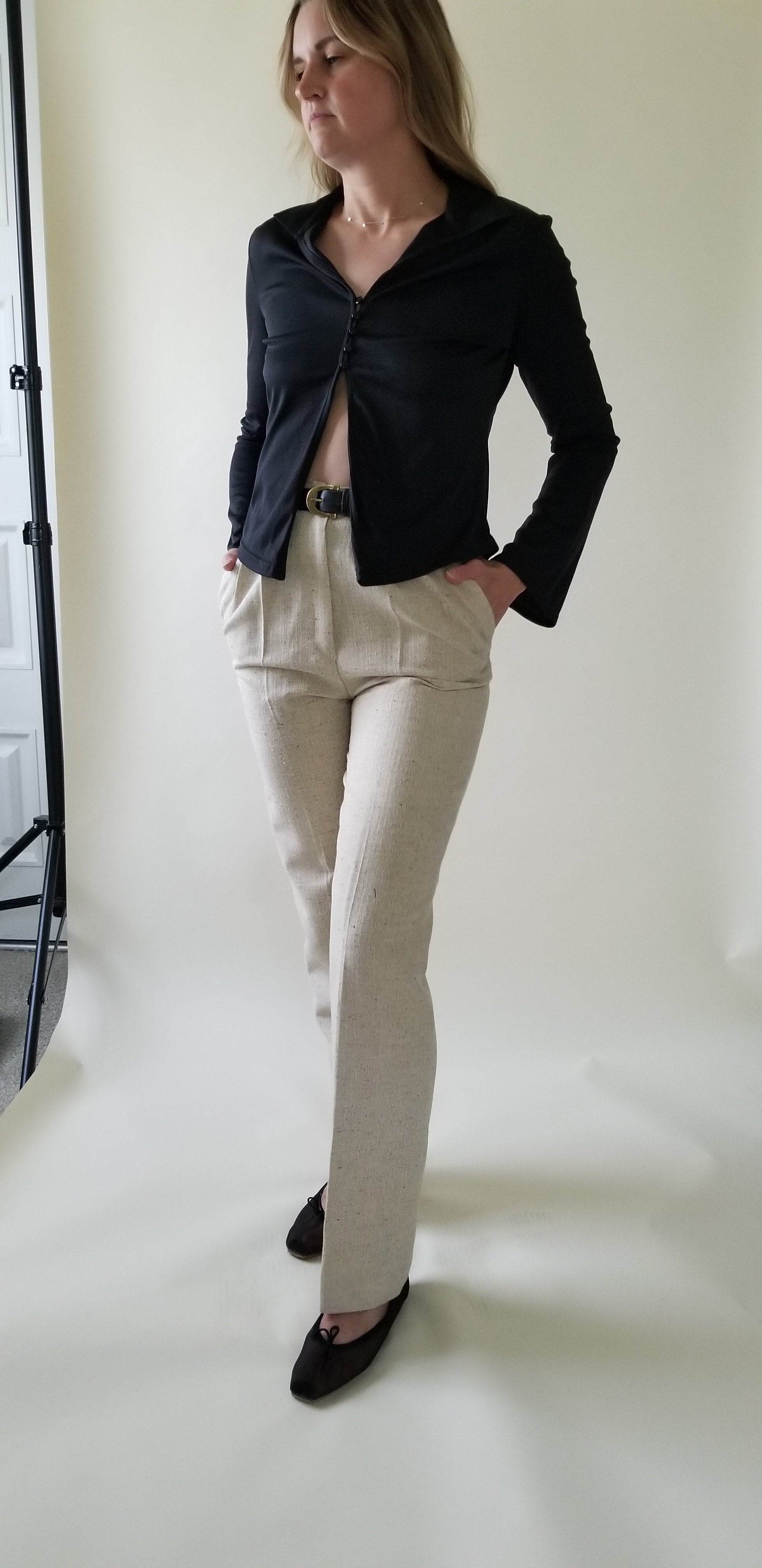 Dark navy high waist pinstripe skinny pants